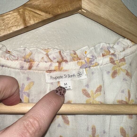 Poupette St. Barth Clara V Mini Dress White/Orange Rivera Medium Synch Waist - Picture 4 of 10